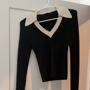 Express Black Knit Top with Cream Collar